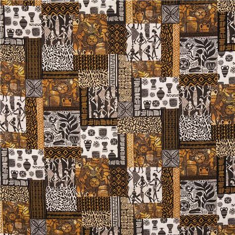 Black African ethnic motifs Michael Miller brown white patch fabric - modeS4u African Motifs, Ethnic Motifs, White Patches, Retro Fabric, African Prints, Michael Miller, Fabric Quilting, Fabric Material, Cotton Fabric