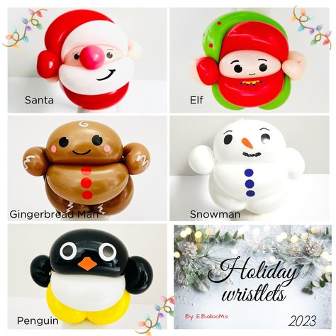 Balloon Bracelets: Santa, Elf, Gingerbread Man, Snowman, and Penguin Christmas Balloon Animals, Christmas Balloon Twisting, Balloon Bracelets, Bucket Balon, Balloon Bucket, Santa Balloon, Balloon Christmas, Balloon Bouquet Diy, Holiday Balloons