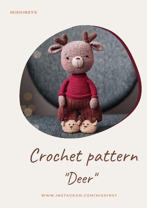 Crochet pattern "Deer" Crochet Deer Pattern Free, Deer Crochet Pattern Free, Free Deer Crochet Pattern, Buck The Deer Crochet Pattern, Deer Crochet Pattern Free Amigurumi, Deer Crochet Pattern, Lilly Doll, Amigurumi Crochet Deer Toy Free Pattern, Doll Shoe Patterns