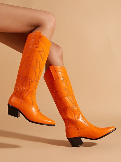 Neon Cowboy Boots, Orange Boots Outfit, Orange Cowgirl Boots, Graduation Shoe, Orange Cowboy Boots, Quince Heels, 2023 Clothes, Elizabeth Miller, Marla Aaron