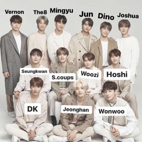 Svt Members With Names, Seventeen Names And Faces, Seventeen Group Photo With Names, Ateez Members Names, Seventeen Names, Seventeen Members Names, Pink Floyd Wallpaper, Seventeen Members, Aju Nice