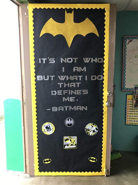 #batman  #classroomdoor Batman Classroom, Superhero Door, Superhero Classroom Theme, Superhero Decorations, Superhero Classroom, Red Ribbon Week, Classroom Theme, Spirit Week, Classroom Door