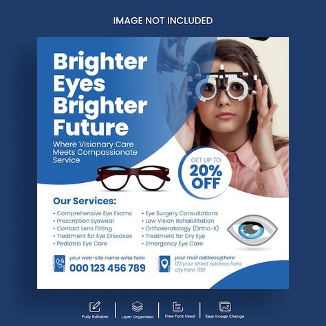 Vector optometrist and eye clinic social... | Premium Vector #Freepik #vector Shop Opening Invitation Card, Banner Web, Logo Psd, Technology Icon, Banner Template Design, House Vector, Celebrity Drawings, Card Banner, Poster Invitation