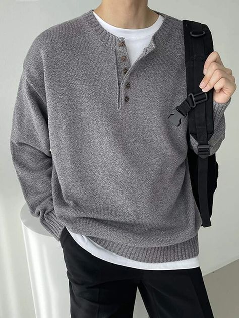 Outfits Quotes, Long Sleeve Shirt Outfits, Grey Sweater Outfit, Manish Fashion, Sweater Outfits Men, Mens Glasses Fashion, Guys Fits, Guys Clothing Styles, Best Mens Fashion