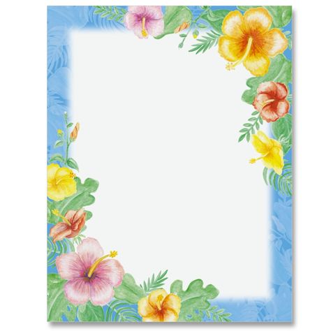 Hawaiian Floral Letter Paper | IdeaArt Preschool Graduation Ideas, Flower Stationary, Peony Wedding Invitations, Page Frames, Paper To Print, Floral Borders, Wreath Clipart, Summer Clipart, Preschool Graduation