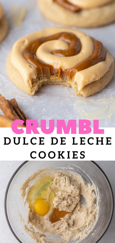 Crumbl Cookie Copycat Dulce De Leche, Homemade Crumble, Fat Cookies, Copycat Cookies, Crumbl Copycat, Specialty Cookies, Crumble Cookie Recipe, Crumble Cookie, Cinnamon Sugar Cookies