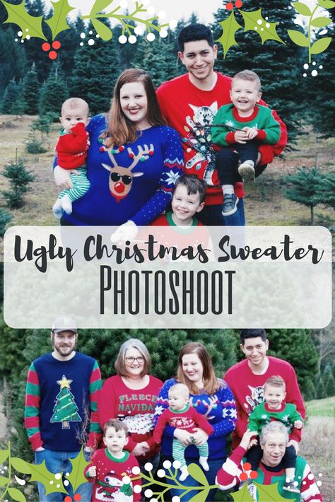 Ugly Christmas Sweater Photoshoot | Family Photos Christmas Card Ugly Sweater Family Pictures, Ugly Christmas Sweater Photoshoot, Christmas Sweater Family Pictures, Christmas Sweater Photoshoot, Ugly Christmas Sweater Family Photos, Family Ugly Christmas Sweaters, Christmas Cards Pictures, Sweater Photoshoot, Christmas Lights Photoshoot