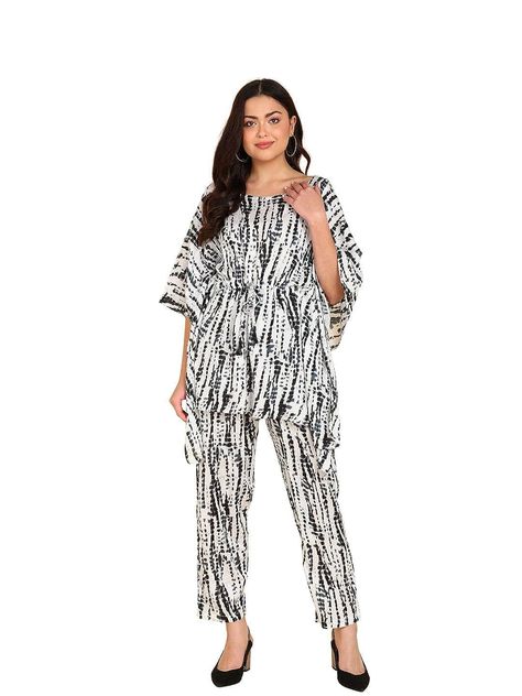 VEDANA Women Rayon Shibori Print Kaftan Top with Pants Co-ord Set Kaftan Set, Top With Pants, Shibori Print, Kaftan Top, Co Ord Set, Co Ord, Shibori, Pants, Dresses