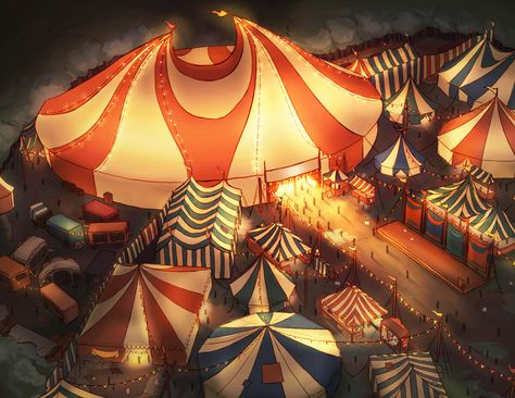 Circus Desktop Wallpaper, Fantasy Circus Concept Art, Carnival Concept Art, Medieval Circus, Dnd Circus, Circus Core, Scary Circus, Circus Tents, Mirror Maze