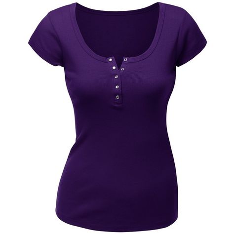 Doublju Womens Short Sleeve Henley T-Shirt With Ribbed Detail ($7.99) ❤ liked on Polyvore featuring tops, t-shirts, purple t shirt, short sleeve t shirts, short sleeve tee, henley t shirt and henley tops Purple Clothes Women, Pngs Clothes, Basic Clothes, Pleated Party Dress, Short Sleeve Henley, Purple Tops, Women's Henley, 2000 Fashion, Purple Tee