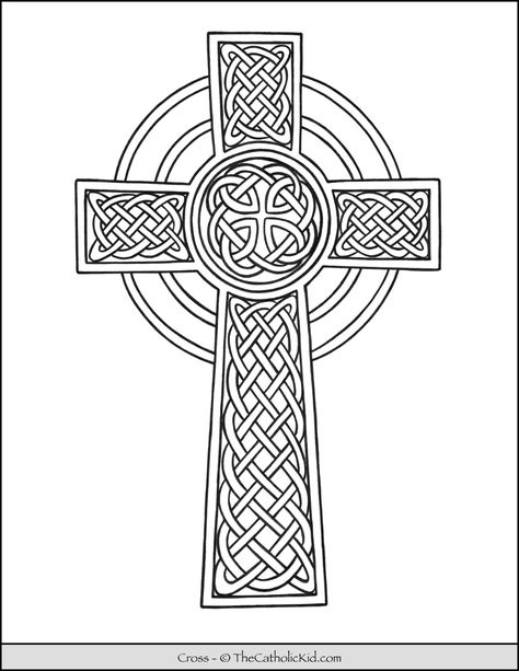 Celtic Cross Coloring Page - TheCatholicKid.com Celtic Coloring, Cross Coloring Page, Printable Cross, Celtic Quilt, Cross Drawing, Shamrock Tattoos, Insect Coloring Pages, Celtic Cross Tattoos, Outline Designs