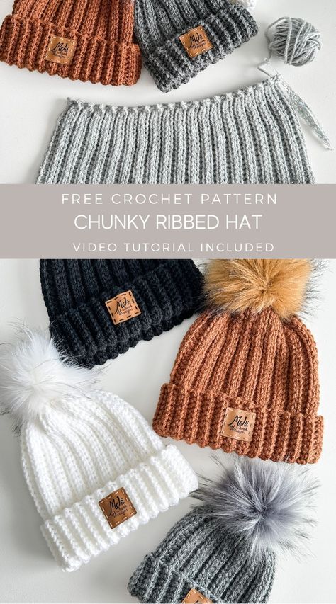 Free crochet pattern for my blog subscribers. Bundle up and stay cozy in the Chunky Ribbed Crochet Hat. The crochet hat is thick and warm with a fold-over band and unique ribbed stitch. Sizing includes baby to adult with a step-by-step video tutorial on YouTube. Designed in a beautiful bulky weight premium acrylic yarn available in gorgeous modern tones. How To Crochet Winter Hats, Bulky Crochet Baby Hat, Crochet Highland Cow Hat Free Pattern, Bulky Yarn Beanie Crochet Pattern, Two Tone Crochet Hat Free Pattern, Striped Crochet Hat Pattern Free, Crochet Hat That Looks Knitted, Crochet Hat 5 Weight Yarn, Knit Hat Bulky Yarn Pattern