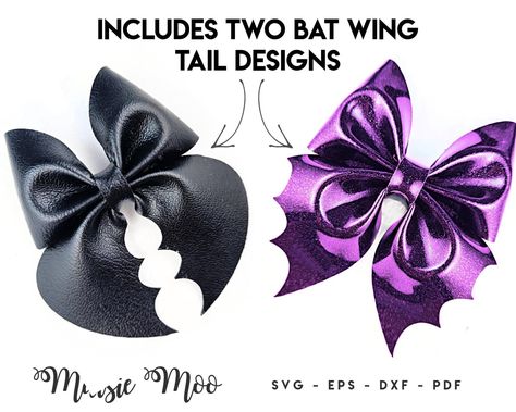 Gothic Simply Pinch - Halloween Sailor Pinch Bow SVG Template - Bat Wing Hair Bow Template The Gothic Simply Pinch Bow is a combination of a classic sailor bow with bat wing shaped tails. This bow is designed as a one piece template, so much easier to pinch, but with a two piece finish! Create FOUR different bow styles!! TWO Tail Designs with one and two template options. This bow can be made in felt, faux leather (as shown), felt backed fabric, glitter canvas whatever you choose it is sure to l Faux Leather Crafts Cricut Svg, Svg Hair Bow, Pinch Hair Bow Template, Leather Bows With Cricut, Leather Hair Bows Template, One Piece Template, Tail Designs, Creepy Clothes, Bow Styles