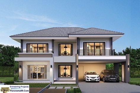 V-439 Arizona Luxury Villa 4 Bedroom With 5 Bathroom 2 - Etsy Australia Modern Double Story House, Double Story House, Bungalow Floor Plans, Two Story House Plans, Tiny House Plan, Duplex House Plans, Living Modern, Plans Modern, Duplex House