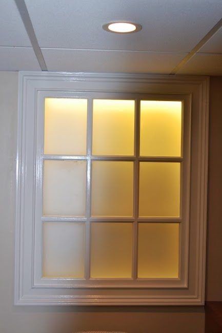 Faux Windows in the Basement - Monk's Home Improvements NJ Faux Basement Window, Faux Windows Basement, Faux Window Ideas, Fake Window Diy, Fake Window Light, False Window, Creepy Basement, Faux Windows, Basement Remodeling Before And After