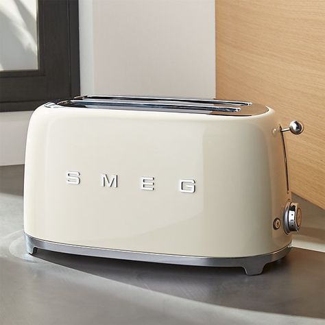 SMEG Pink 4-Slice Toaster + Reviews | Crate and Barrel Smeg Cream, Smeg Toaster, Retro Kitchen Appliances, Retro Toaster, Retro Refrigerator, Electric Toaster, Kitchen Appliance, Retro Kitchen, Small Appliances