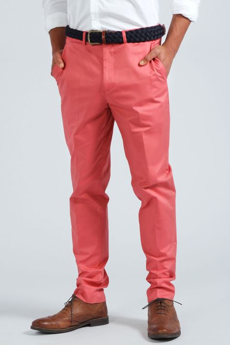 . Pink Pants Men, Black Mens Fashion, Colored Dress Pants, Coral Pants, Coral Fashion, Statement Pants, Red Trousers, Trousers Mens, Trousers Men