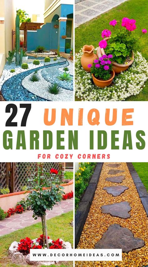 Discover 27 unique garden ideas perfect for cozy corners! Transform small spaces into charming retreats with creative planting techniques, whimsical decor, and innovative designs. Get inspired to make the most of every nook in your garden. Planting Techniques, Fire Pit Landscaping, Eco Friendly Garden, Front Yard Garden Design, Corner Garden, Front Yard Garden, Garden Pathway, Unique Gardens, Whimsical Decor