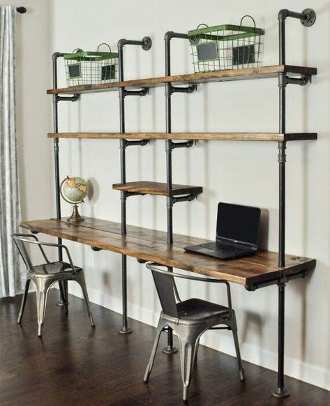 Pallet Desk, Pipe Desk, Office Shelving, Regal Design, Vintage Industrial Furniture, Solid Wood Shelves, Bedroom Desk, Solid Wood Desk, Industrial Shelving