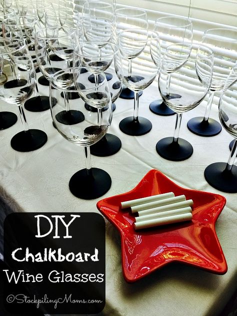 DIY Chalkboard Wine Glasses Paint Wine Glasses, Simple Bridal Shower Decorations, Simple Bridal Shower, Wine Party, Wine Tasting Party, Wine Gift Baskets, Diy Chalkboard, Painted Wine Glasses, Diy Wedding Favors