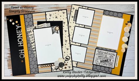 Honey Pictures, Bee Scrapbook, Masculine Scrapbook, Family Layout, Scrapbook Design Layout, Sweet As Honey, Baby Layouts, Picture Layouts, Scrapbook Tutorial