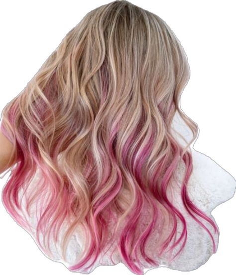 Pink And Blond Hair Highlights, Blonde Balayage Pink Peekaboo, Blonde Hair With Pink Ombre, Balayage Hair With Pink Highlights, Pink Hair In Blonde, Pink Hair Inspiration Ombre, Blondes With Pink Highlights, Pink Ombre Blonde Hair, Pink Balayage On Blonde Hair