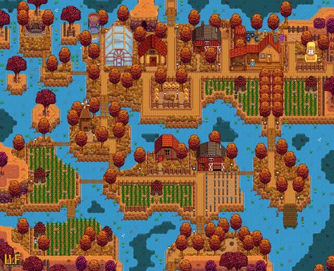 Stardew Valley Farm Layout Riverlands, Stardew Valley Riverland Farm Layout, Stardew Guide, Stardew Tips, Stardew Ideas, Stardew Farm, Stardew Farms, Stardew Valley Layout, Stardew Valley Tips