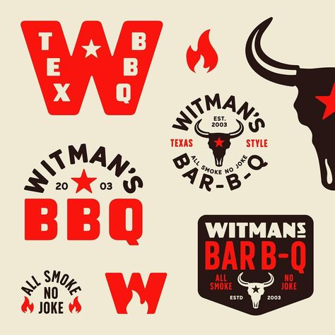 Steve Karlson | Final brand sheet for Witman’s BBQ. ___ #freelancedesigner #logodesign #logodesigner #logo #logoinspirations #logoinspiration #brand... | Instagram Bbq Brands, Brand Instagram, Bbq Menu, Bbq Restaurant, Project Board, Texas Style, Restaurant Branding, Logo Restaurant, Brewing Company