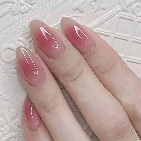 Pink aura nails jelly press on nails Nails London, Fake Nails Designs, Korean Nail Art, Long Press On Nails, Short Fake Nails, Elegant Nail Designs, Press On Nails Short, Korean Nails, Blush Nails