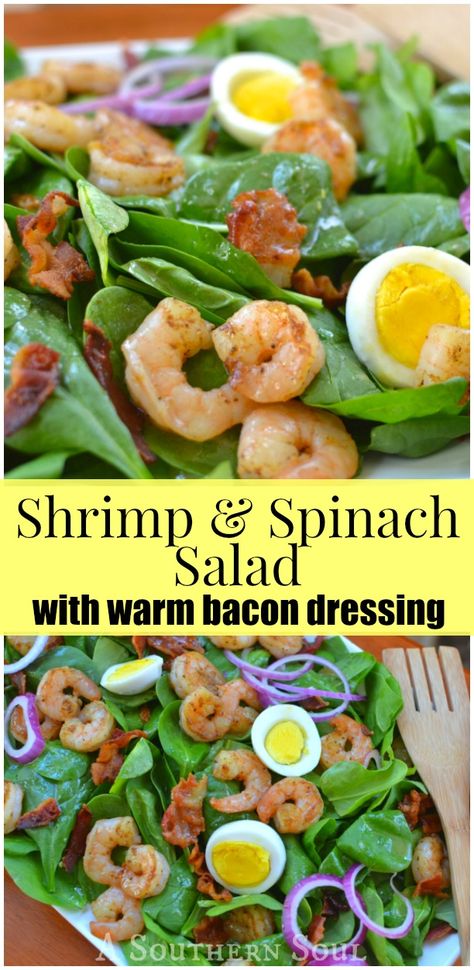 Spinach Shrimp Salad, Cook Fresh Spinach, Warm Bacon Dressing, Hot Bacon Dressing, A Southern Soul, Working Person, Bacon Dressing, Keto Dishes, Kitchen Favorites