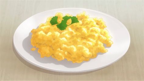 Scrambled Egg Illustration, Anime Food Cooking, Cooking With Valkyries, Basted Eggs, Anime Egg, Scramble Eggs, Animated Food, Food Illustration Design, Food Anime