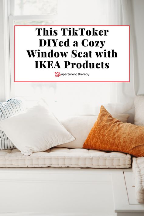 Find out how TikToker Claire Kennedy made a DIY window seat with IKEA BESTA shelves. Window Seat Hack, Ikea Window Seat Hack, Ikea Window, Ikea Window Seat, Diy Window Seat, Ikea Nordli, Cozy Window Seat, Ikea New, Bathroom Caddy