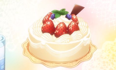 Strawberry shortcake - Shigatsu wa Kimi no Uso 22 Anime Strawberry Cake, Cake Anime, Fluffy Icing, Japanese Food Illustration, Anime Cake, Cake Drawing, Food Doodles, Strawberry Shortcake Recipes, Food Artwork