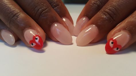 Comes Des Garcons Nails, Cdg French Tip Nails, Cdg Heart Nails Short, Garcon Heart Nails, Nails Cdg Heart, Beauty Small Business, Nails For 6th Graders, Comme Des Garcons Nails, Grade Nails