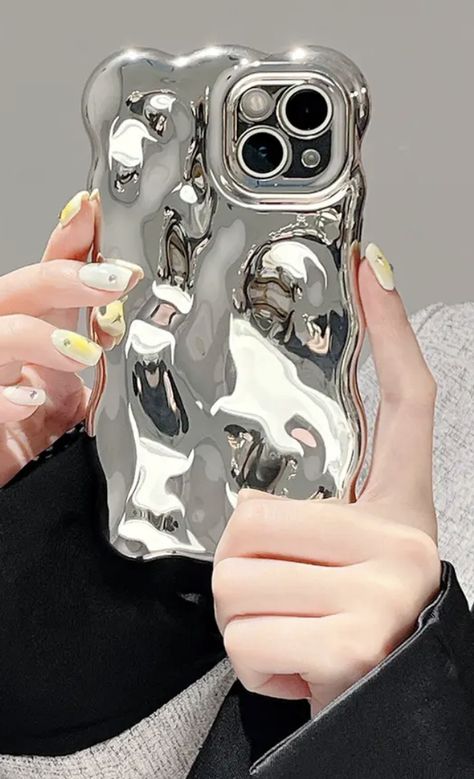 3D Bubble Wave Pattern Phone Case For iPhone 14 13 12 11 Pro Max Silver Phone Case, Fluid Pattern, Creative Iphone Case, Stylish Iphone Cases, Apple Phone Case, Pretty Phone Cases, Air Pods, Iphone 5 Case, I Phone