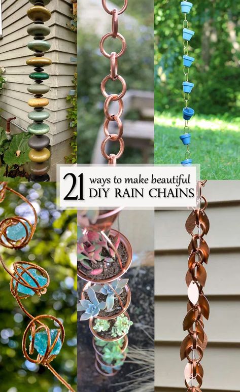 Collecting Rain Water, Rain Chain Diy, Copper Rain Chains, Cedar Forest, Rain Chains, Outdoor Water Features, Diy Ombre, Copper Diy, Rain Chain