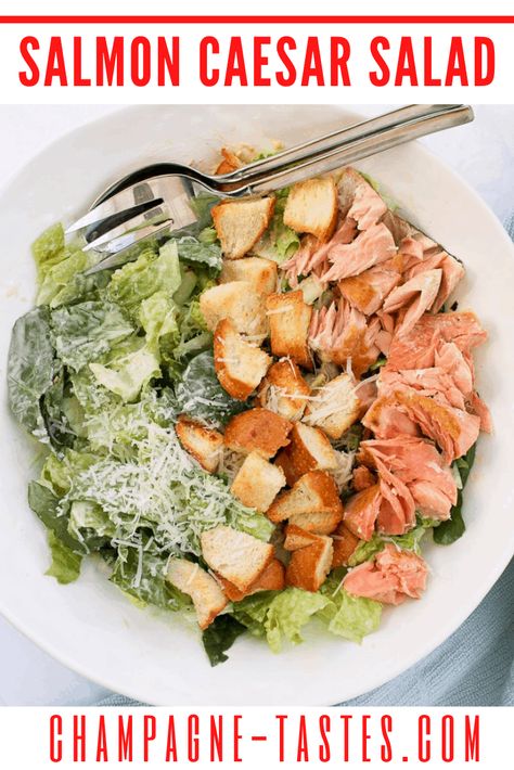 What To Serve With Salmon, Salmon Caesar Salad, Seafood Salad Recipe, Caesar Recipe, Sea Food Salad Recipes, Salmon Salad Recipes, Recipe Salad, Resep Salad, Caesar Salad Recipe