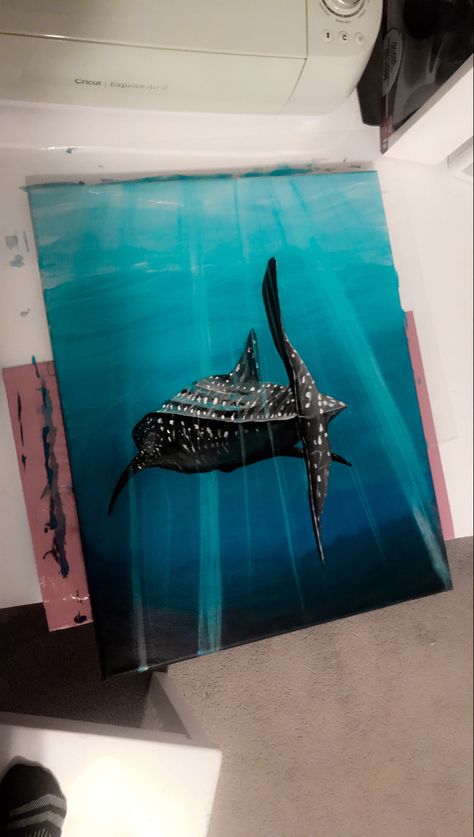 #diy #whaleart #whaleshark #acrylic #acrylicpainting #ocean #oceanart Whale Shark Canvas Painting, Marine Life Art Paintings, Ocean Paintings Acrylic, Ocean Creatures Painting, Whale Shark Painting Acrylic, Acrylic Painting Underwater, Sealife Paintings, Whale Painting Acrylic, Shark Acrylic Painting