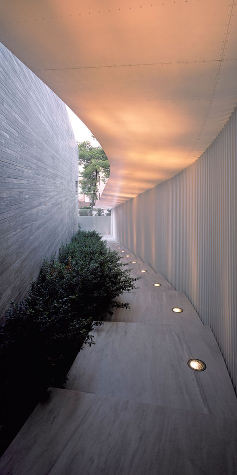 A Private House by Divercity Architects In Psychiko, Athens, Greece | Yatzer Landscape Lighting Design, Path Design, Strip Light, Modern Landscaping, Landscape Lighting, Exterior Lighting, Walkway, Malaga, Landscape Architecture