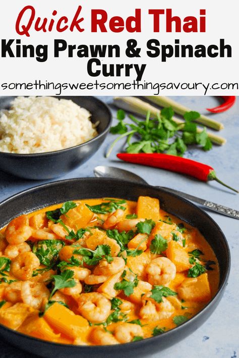 Forget ordering that takeaway – save some cash and make this quick Thai red prawn and spinach curry in just 20 minutes! #prawncurry #quickand easycurry #fishcurry #quickthairecipes #redthaicurry Thai Prawn Recipes, Curried Prawns, Curry Recipes Vegetarian, Curry Recipes Easy, Fast Cooking, Uk Food, Prawn Curry, Spinach Curry, Random Recipes