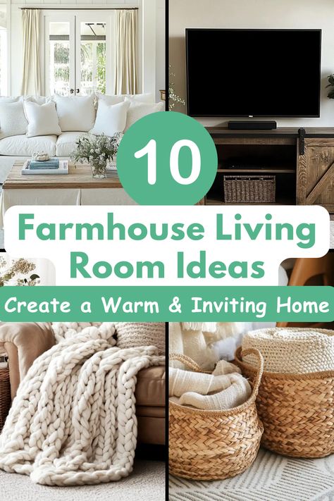 Create a cozy farmhouse vibe in your living room with these decor ideas. From rustic accents to comfy seating, find out more now! #FarmhouseDecor #LivingRoomIdeas #CozyHome #RusticLivingRoom #HomeInspo Farmhouse Chic Living Room Decor Ideas, Living Room Decorating Ideas Cozy, Barn Door Tv Console, Living Room Style Ideas, Warm Inviting Home, Cozy Farmhouse Bedroom, Rustic Wooden Coffee Table, Cozy Farmhouse Living Room, Farmhouse Living Room Ideas