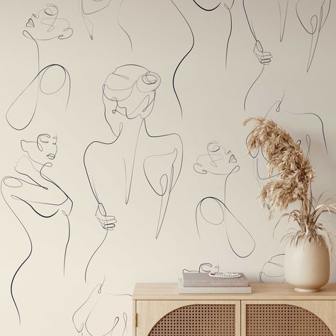 Female Body Line Art Self-adhesive Wallpaper Removable Wall Decor Easy Installation - Etsy Canada Female Body Line Art, Body Line Art, Beautiful Bedroom Decor, How To Install Wallpaper, Wallpaper Removable, Unique Wallpaper, Female Body, Mural Wall Art, Removable Wall