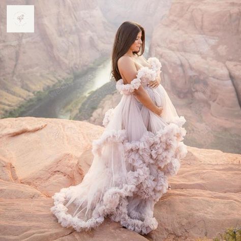 Bridal Ruffled Tulle Robes Women Tulle Maternity | Etsy Plus Size Tutu, Robes Women, Tulle Maternity Dress, Maternity Evening Dress, Autumn Bridal, Maternity Dresses For Photoshoot, Dressing Gowns, Princess Gown, Baby Shower Dresses