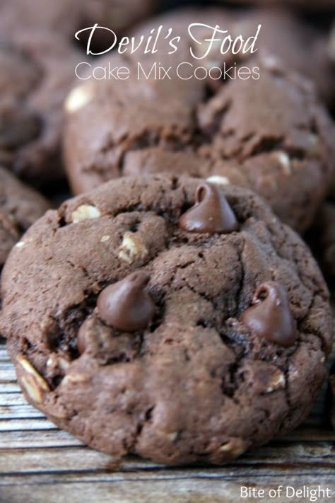 Mexican Hot Chocolate Chip Cookies - Bite Of Delight Devils Food Cake Mix, Chocolate Cake Mix Cookies, Cake Mix Recipe, Nursing Cake, Devil's Food Cake, Devils Food Cake Mix Recipe, Inside Cake, Cake Mix Cookie, Cake Mix Cookie Recipes