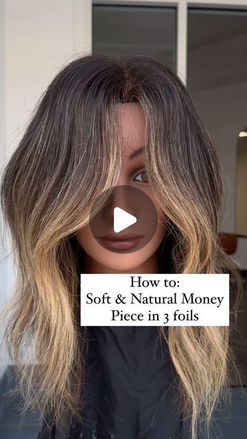 Money Piece Step By Step, Front Piece Balayage, At Home Money Piece Hair, Natural Money Piece Hair Brunette, How To Dye Money Pieces At Home, Money Piece Diy, Money Piece With Side Part, Money Piece Tutorial, How To Money Piece Hair