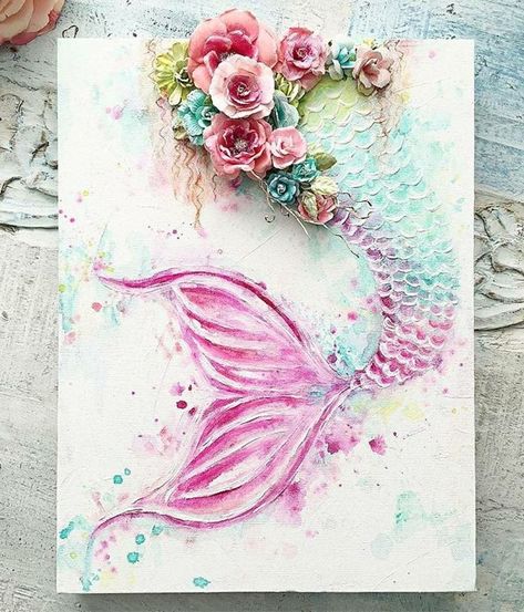 Mermaid Bedroom, Mermaid Room, Mermaid Art, Upcycled Crafts, A Mermaid, Mermaid Tail, Mixed Media Canvas, Art Journals, 그림 그리기