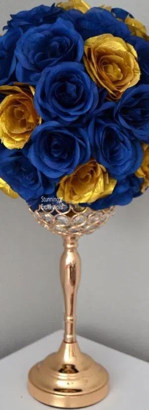 ❤ Pew Decorations, Fun Wedding Decor, Kissing Ball, Royal Blue Wedding, Wedding Centerpieces Diy, Royal Blue And Gold, Gold Diy, Flower Ball, Diy Centerpieces