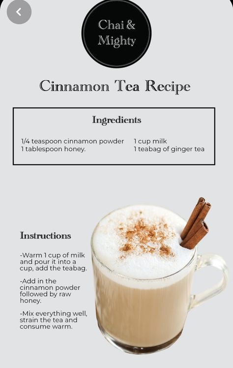 Cinnamon Tea Recipe, Warm Drinks Recipes, Tea Latte Recipe, Milk Tea Recipes, Hot Drinks Recipes, Tea Drink Recipes, Cinnamon Tea, Latte Recipe, Tea Recipe