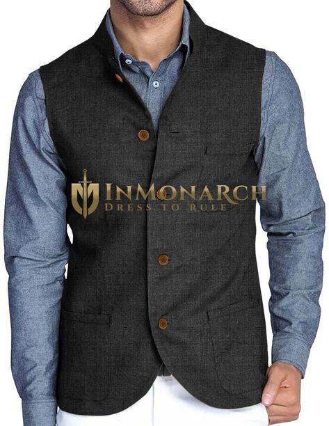 Mens nehru vest made in black color pure linen fabric. Best for Beach weddings, Formal events, Casual events, Summer weddings. Nehru Waistcoat, Waist Coat Men, Mens Vest Coat, Casual Wedding Groom, Men Waistcoat, Groom Dress Men, Black Waistcoat, Dress Men, Collar Vest