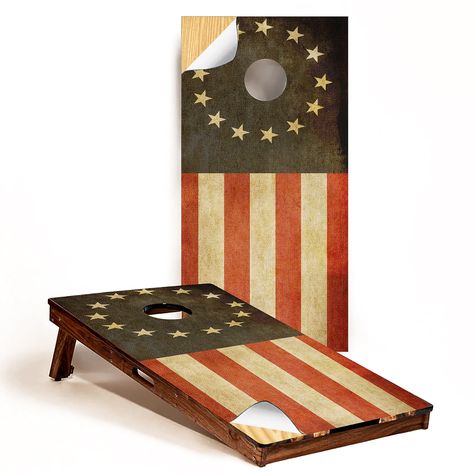 PRICES MAY VARY. VINYL CORNHOLE WRAPS: Easily customize any cornhole board! Perfect for personalizing your backyard bean bag toss game. Showcase your patriotic pride with GRAPHIX EXPRESS laminated Betsy Ross Distressed American Flag vinyl decal. Includes set of 2 sticker decals. Boards not included. VIVID GRAPHICS: The highest quality printed decals around! Attention to detail and superior graphic quality sets our vinyl American flag cornhole covers apart. Professional Eco-Solvent inks produce v Cornhole Boards Designs, Cornhole Board Wraps, Cornhole Wraps, Distressed American Flag, Bean Bag Toss Game, Cornhole Board, Betsy Ross, Bag Toss, Bean Bag Toss